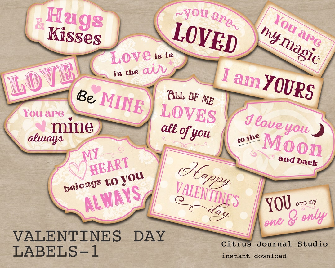 February Labael Valentines Day Labels, Junk Journal, Love Quotes, Ephemera, Love Label ...