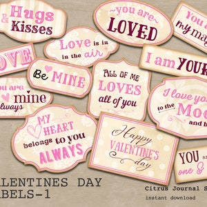 Etiquetas De San Valentín, Diario De Basura, Citas De Amor, Ephemera, Etiqueta De Amor, Rosa Rosa, Rosa Shabby, Etiqueta De Febrero, Kit Digital, Corte Quisquilloso
