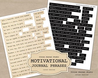 Motivational Phrases, Journal Words, Junk Journal Quotes,  Life Journal Words, Life Quotes, Printable Words, Digital Ephemera, Inspirational