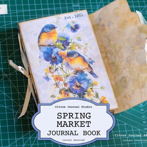 Journal printanier, kit de journal indésirable, fleurs éphémères, journal bleu indésirable, journal oiseau, étiquettes de fleurs bleues, éphémères de printemps, étiquettes de printemps