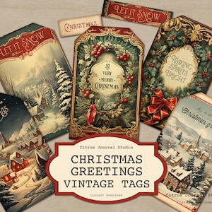Weihnachtsanhänger, Vintage Weihnachten, Frohe Weihnachten Tags, Weihnachtsgeschenkanhänger, Vintage Journal Tags, Weihnachtsgrüße, Weihnachtsephemera