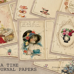 Tea Time Journal, Junk Journaling, Teeparty, Vintage Tee, Französische Patisserie, Journal Seite, Taschenanhänger, Shabby Chic, Ephemera, Digital Kit