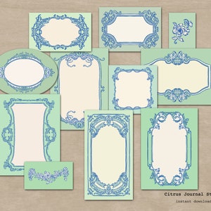 Tarjetas de diario pastel, diario basura vintage, diario basura rosa, ATC Shabby Chic, kit digital, inserto de diario vintage, efímera azul pastel imagen 4