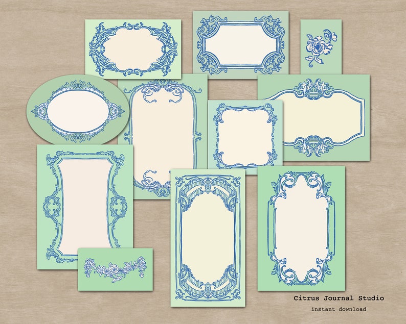 Tarjetas de diario pastel, diario basura vintage, diario basura rosa, ATC Shabby Chic, kit digital, inserto de diario vintage, efímera azul pastel imagen 4