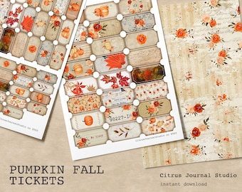 Tickets, Junk Journal Kit, Ephemera, Verzierungen, Orange Rosen, Kürbis Tickets, Herbst, Thanksgiving Tickets, Herbst, Chic Vintage Ticket