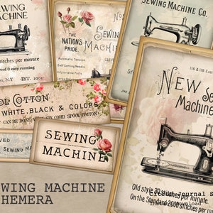 Sewing Ephemera, Vintage Sewing, Junk Journal Kit, Printable Ephemera, Sewing Machine, ATC, Seamstress, Digital Sewing, Printable Sewing Kit