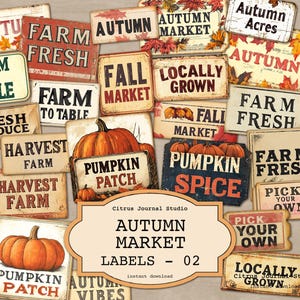 Autumn Labels, Pumpkin Spice, Autumn Ephemera, Vintage Fall Labels, Autumn Market, Autumn Harvest, Pumpkin Labels, Pumpkin Patch Labels