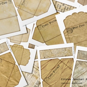 May include: A collection of vintage-style postcard templates with a distressed, aged look. The templates feature the text "CARTE POSTALE" and "POST CARD" in a classic font.