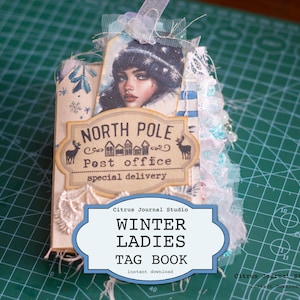 Wintertagboek, winterdagboek, kerstafvaldagboek, blauwe vakantiedagboektag, Noordpool, ephemera, blauwe kersttags, decembertags