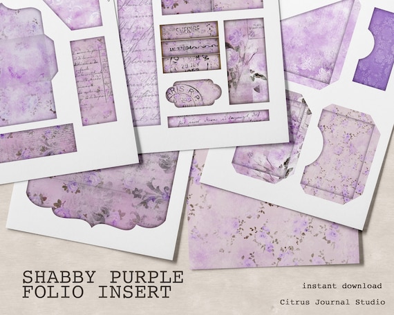 Shabby Purple, Junk Journal Kit, Folio, Journal Insert, Collage Sheet, Pocket Tags, Journal Tags, Lavender, Ephemera kit, Loaded Envelope
