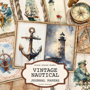 Journal des jonques nautiques vintage, journal phare, kit de journal jonque océanique, journal maritime, journal de voile, fond côtier vintage