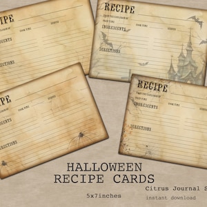 Carte de recette d'Halloween, kit numérique, palais effrayant, carte de Thanksgiving, recette vintage, recette numérique, modèle de carte de recette, journal indésirable