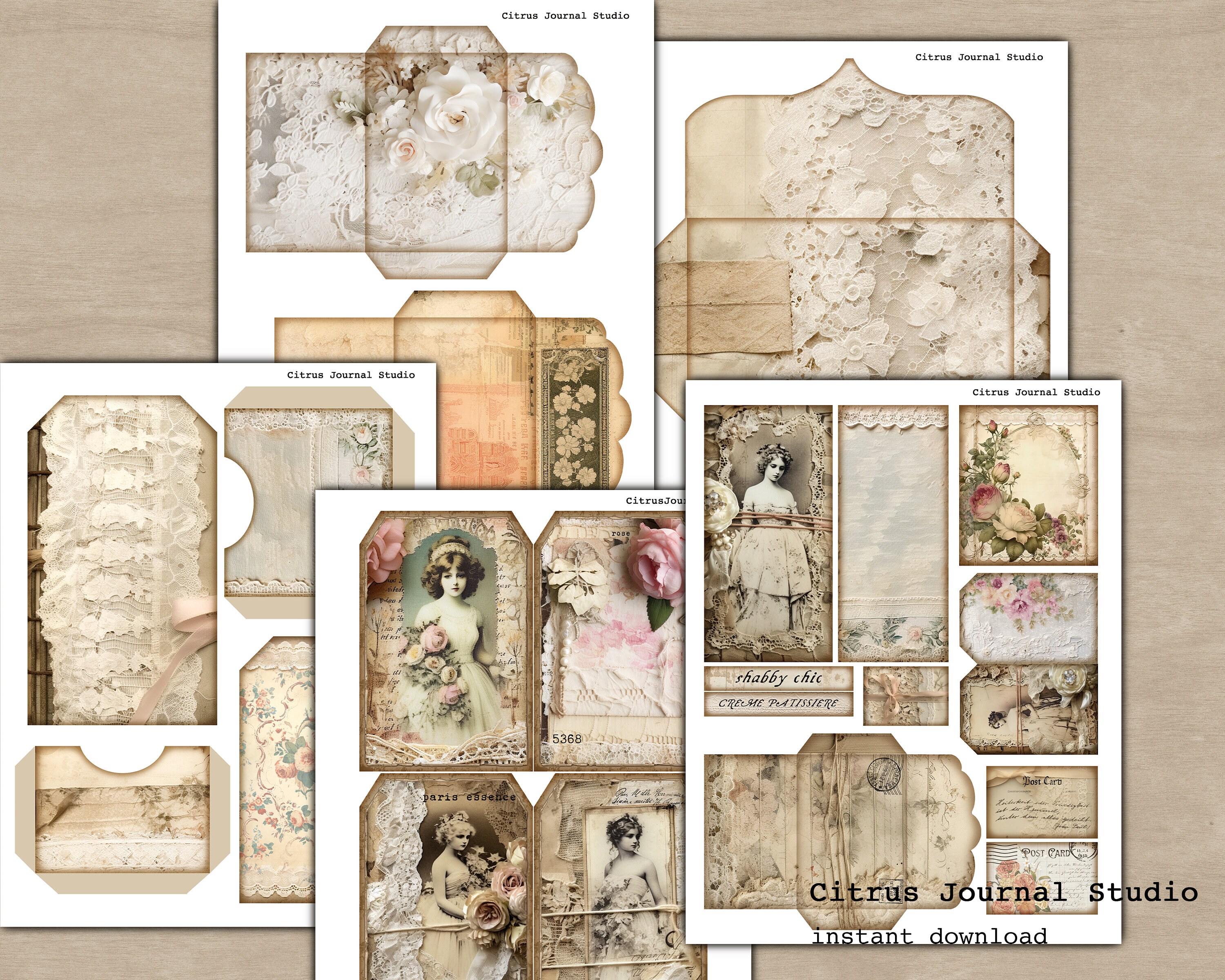 Lace Junk Journal, Shabby Chic, Vintage Journal, Neutral
