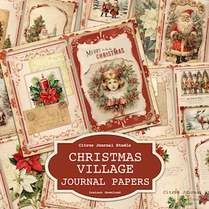 Christmas Junk Journal, Christmas Village, Santa Claus Journal, Vintage Christmas, Christmas tree, Farmhouse Christmas, Junk Journal Papers