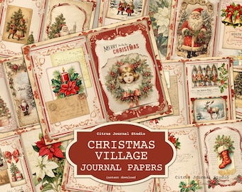 Christmas Junk Journal, Christmas Village, Santa Claus Journal, Vintage Christmas, Christmas tree, Farmhouse Christmas, Junk Journal Papers