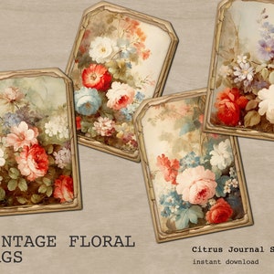 Vintage Roses, Shabby Chic Tags, Shabby Roses, Vintage Tags, Junk Journal Kit, Floral Tags, Vintage Ephemera, Printable Tags, Rose Ephemera