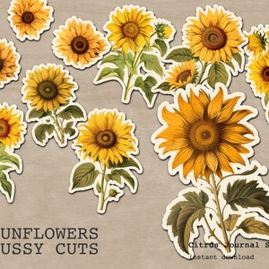 Tournesols, Fussy Cuts, Junk Journal Kit, Printable Ephemera, vintage Ephemera, Floral Fussy Cuts, Yellow, Digital Kit, Junk Journaling