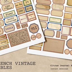 Junk Journal Kit, Vintage Tags, Blank Tags, French Ephemera, Embellishments, French Labels, French Journal Kit, Number Label, Vintage Label