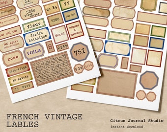 Junk Journal Kit, Vintage Tags, Blank Tags, Franse Ephemera, Verfraaiingen, Franse Labels, Franse Journal Kit, Nummer Label, Vintage Label