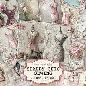 Carta da cucito Shabby Chic, pagine di cucito vintage stampabili, fogli per collage floreali con rose per scrapbooking e progetti di artigianato