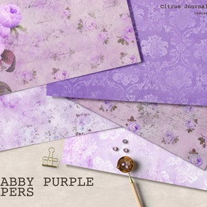 Shabby Purple, Collage Sheet, Damask Paper, Junk Journal, Scrapbook Kit, Junk Journal Kit, Violet Journal, Shabby Chic, Vintage Paper Insert