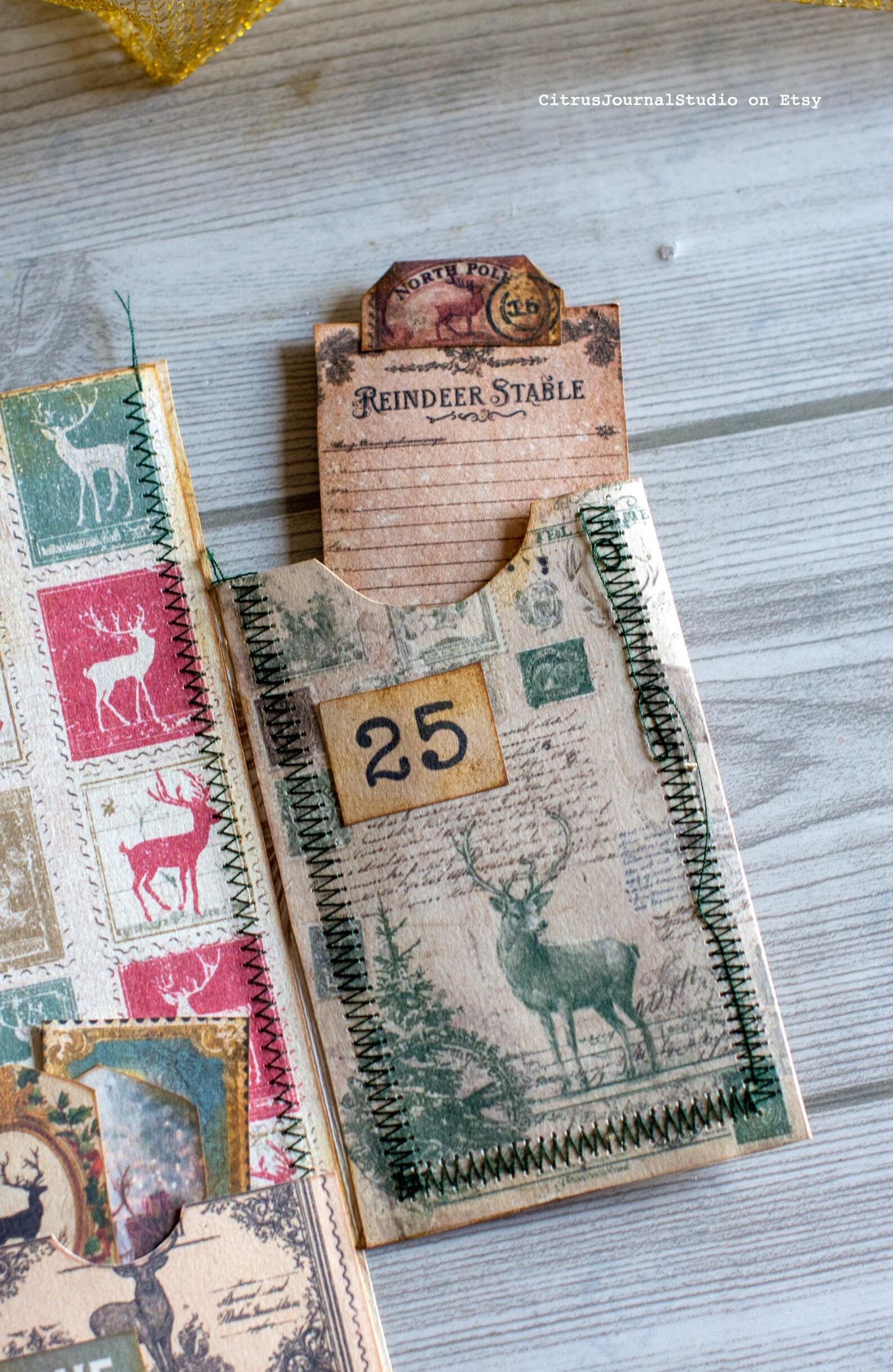 Reindeer Junk Journal Folio – Vintage Christmas Folding Folio Kit ...
