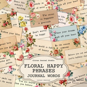 Frasi allegre, parole di diario, citazioni di diario spazzatura, effimere vintage, parole classiche, parole stampabili, effimere digitali, parole di rose vintage