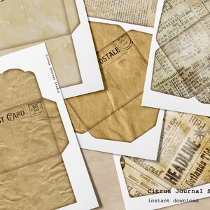 May include: A collection of vintage envelopes and newspaper clippings with the text "Citrus Journal Studio" and "instant download".