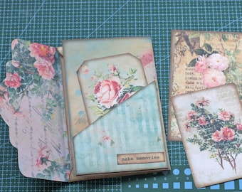 Folio Journal, Junk Journal Kit, Collage Sheet, Pocket Tag, Journal Tag, Ephemera, Embellishment, Trifold, Shabby Roses, Shabby Chic Kit