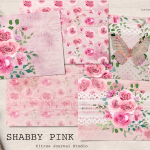 Roses Junk Journal, Blush Paper, Shabby Pink Journal, Pink Roses Paper, Ephemera Journal, Junk Journal Kit, Journal Tags, Digital Download