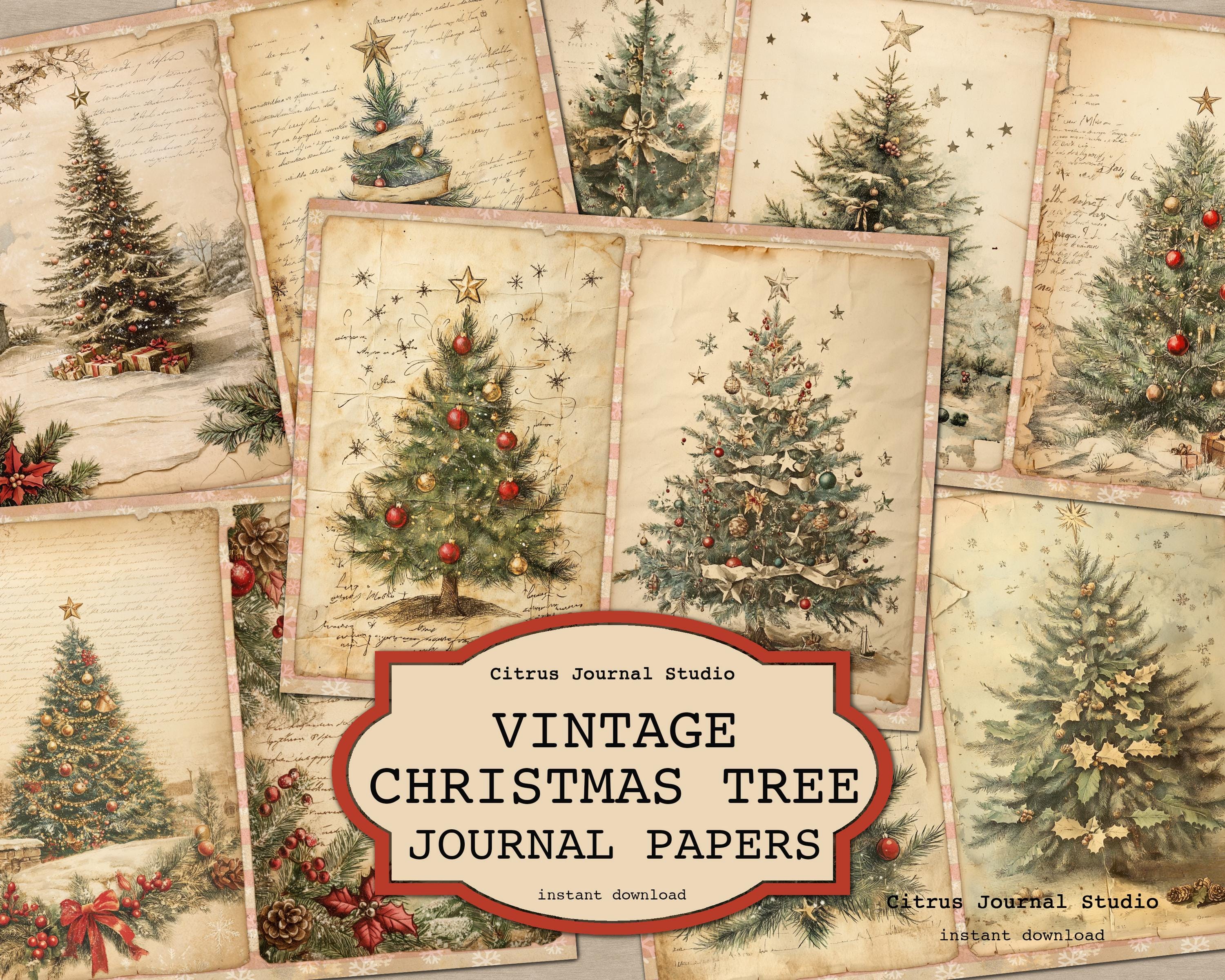 Christmas Trees Junk Journal, Vintage Christmas, Christmas Paper, Junk Journaling Kit, Holiday Junk Journal, Neutral Christmas Junk Journal