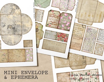 Neutral Junk Journal Ephemera, Mini Envelopes (Digital Download)