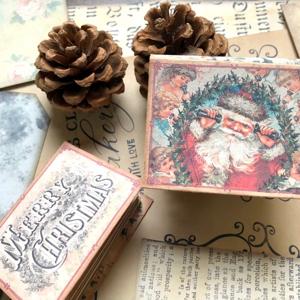 Christmas Mini Book, Christmas Tiny Junk Journal, Shabby Chic, Holiday Mini Book, Junk Journal Kit, Diy Mini Book, Santa Book, Mini Journal