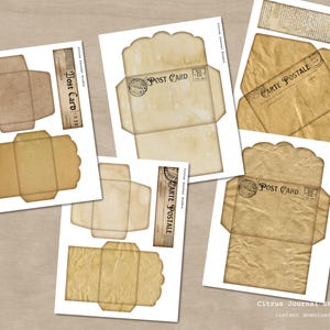 May include: Printable vintage style postcard templates with a distressed paper texture. The templates feature the text "Post Card" and "Carte Postale".