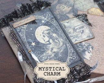 Mystical Charm, Celestial Journal, Kit Junk Journal, Folio pieghevole, Etichette per diario, Etichette tascabili, Etichette per diario, Ephemera vintage, Kit digitale