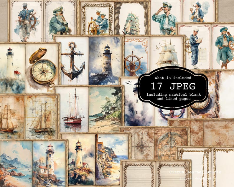 Vintage Nautical Junk Journal, Lighthouse Journal, Ocean Junk Journal ...