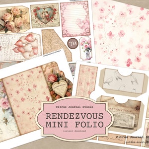 Valentines Day Folio, Rendezvous Folio, Shabby Chic Folio, Junk Journal, Shabby Roses, Pink Tags, Love Ephemera, Paris Tags, Folding Folio