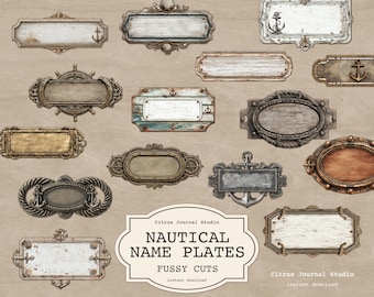 Nautical Fussy Cuts, Vintage Labels, Printable Ephemera, Nameplates Labels, Vintage Ocean Ephemera, Sea Junk Journal, Maritime Scrapbook