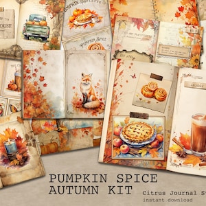 Épice de citrouille, Renard, Journal d'automne, Journal indésirable d'automne, Champ de citrouilles, Récolte d'automne, Journal indésirable, Éphémère, Étiquettes de poche, Kit numérique