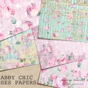 Shabby Roses, Junk Journal Kit, Decorative Paper, Digital Kit, Collage Sheet, Printable Paper, Vintage Journal, Shabby Chic, Floral Journal