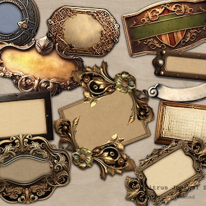 Etiquetas de livros antigos, cortes complicados, kit de diário de lixo, coisas efêmeras para impressão, suporte de etiqueta, placa de livro falso, etiqueta vintage, etiquetas em branco, vitoriano