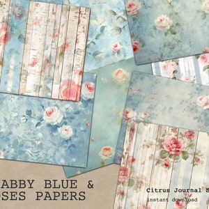 Shabby Blue, Roses, Shabby Chic, Floral Junk Journal, vintage Junk Journal, Journal Papers, vintage Roses, Junk Journal Kit, Kit numérique