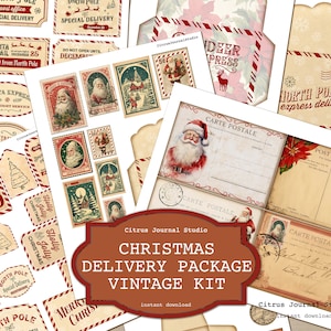 Weihnachts Junk Journal, Weihnachtsetiketten, Vintage Weihnachtspostkarten, Journalkarten, Weihnachtsanhänger, Weihnachtsumschläge, Santa Postkarten