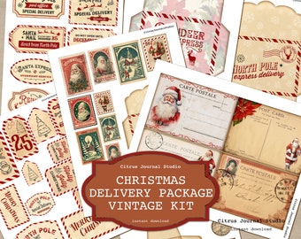 Christmas Junk Journal, Christmas Labels, Vintage Christmas Postcards, Journal Cards, Christmas Tags, Christmas Envelopes, Santa Postcards