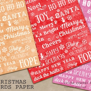 Christmas Words, Junk Journal Words, Holiday Words, Christmas Quotes, Printable Words, Let It Snow, Santa, Xmas Journal Word, Wrapping Paper