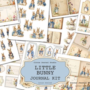 Diario spazzatura di Pasqua, Kit diario spazzatura, Tag coniglio, Cartoline vintage, Kit digitale, Carte biblioteca, Tagli pignoli, Simpatico coniglietto, Inserto diario