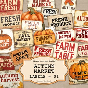Autumn Labels, Pumpkin Labels, Pumpkin Patch, Fall Market, Autumn Ephemera, Vintage Fall Labels, Autumn Market, Autumn Junk Journal Labels