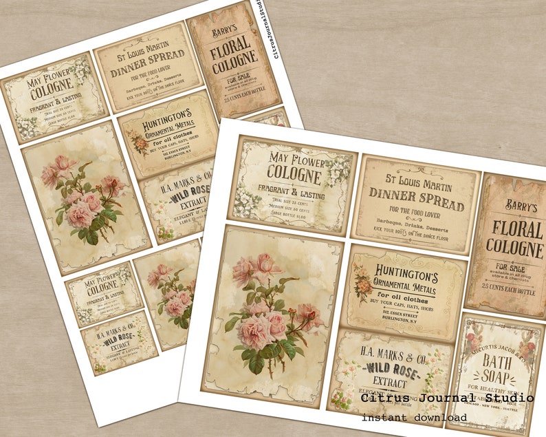Typography Ephemera Junk Journal Kit Vintage Tags Vintage - Etsy