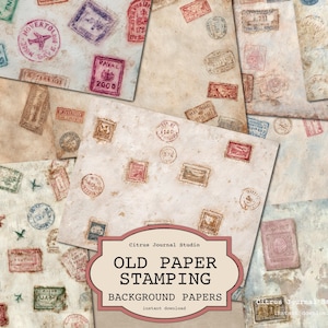 Kit de diario basura vintage, papeles digitales con temática de viajes neutrales, fondos de sellos, páginas imprimibles de diario basura, kit digital