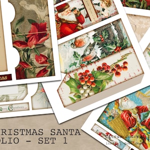 Christmas Folio, Junk Journal Kit, Printable Ephemera, Santa Tag, Journal Tags, Loaded Tag, Vintage Christmas Santa, Christmas Ephemera